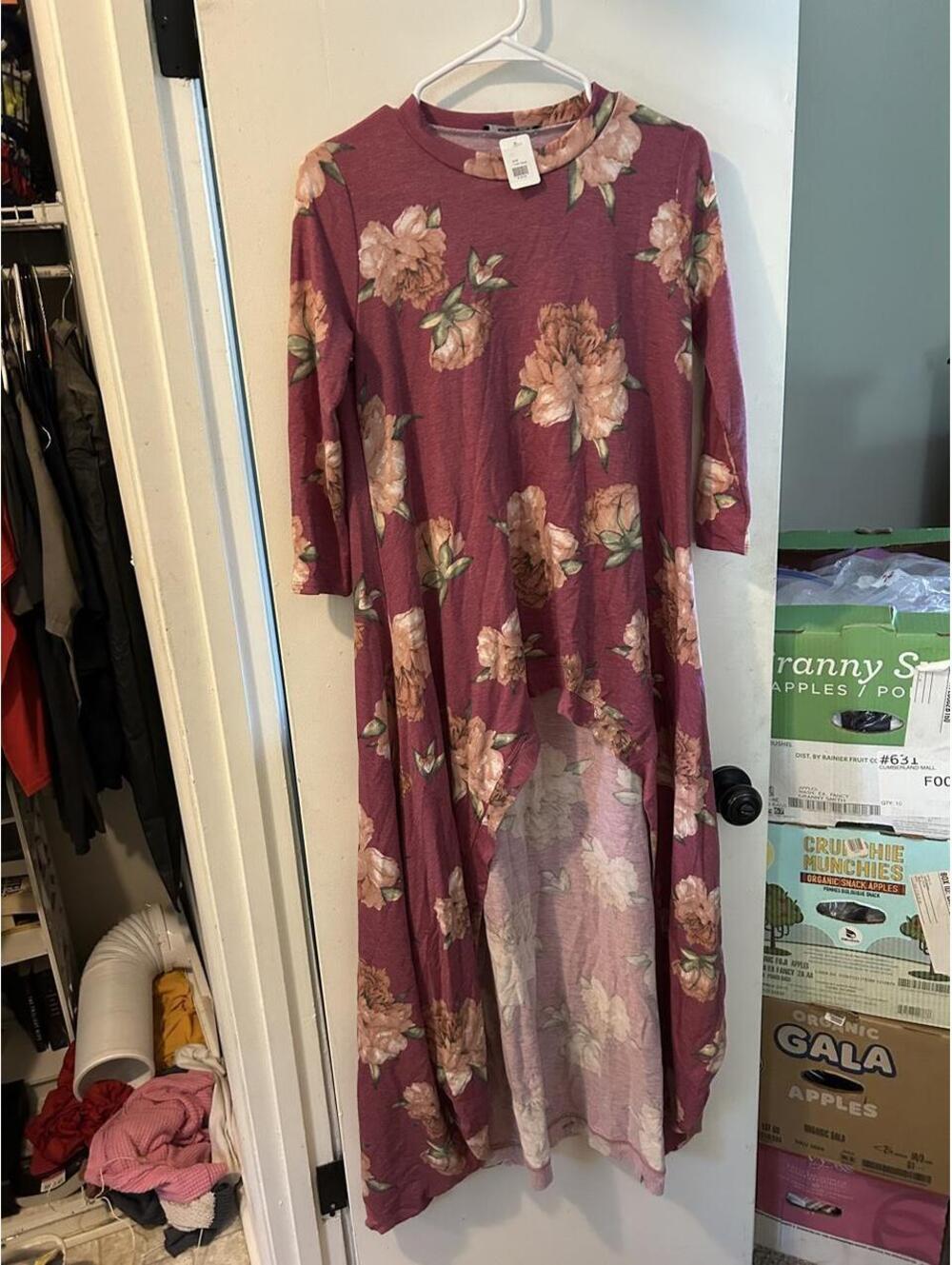 NWT Annabelle burgundy floral hi-low dress with pink and beige flowers, size S